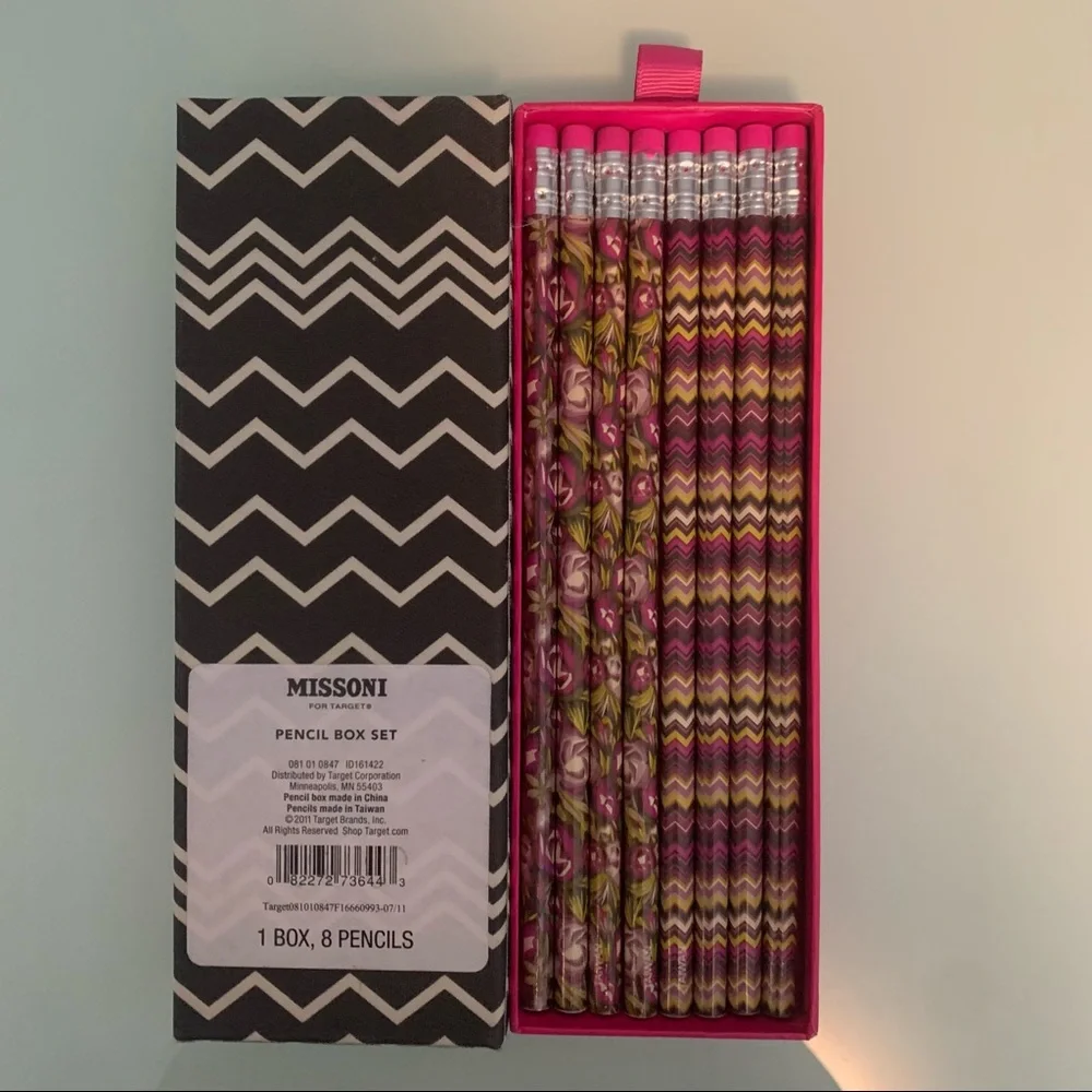 NWT Missoni for Target Colorful Patterned Pencil Box + 8 Unused Pencils